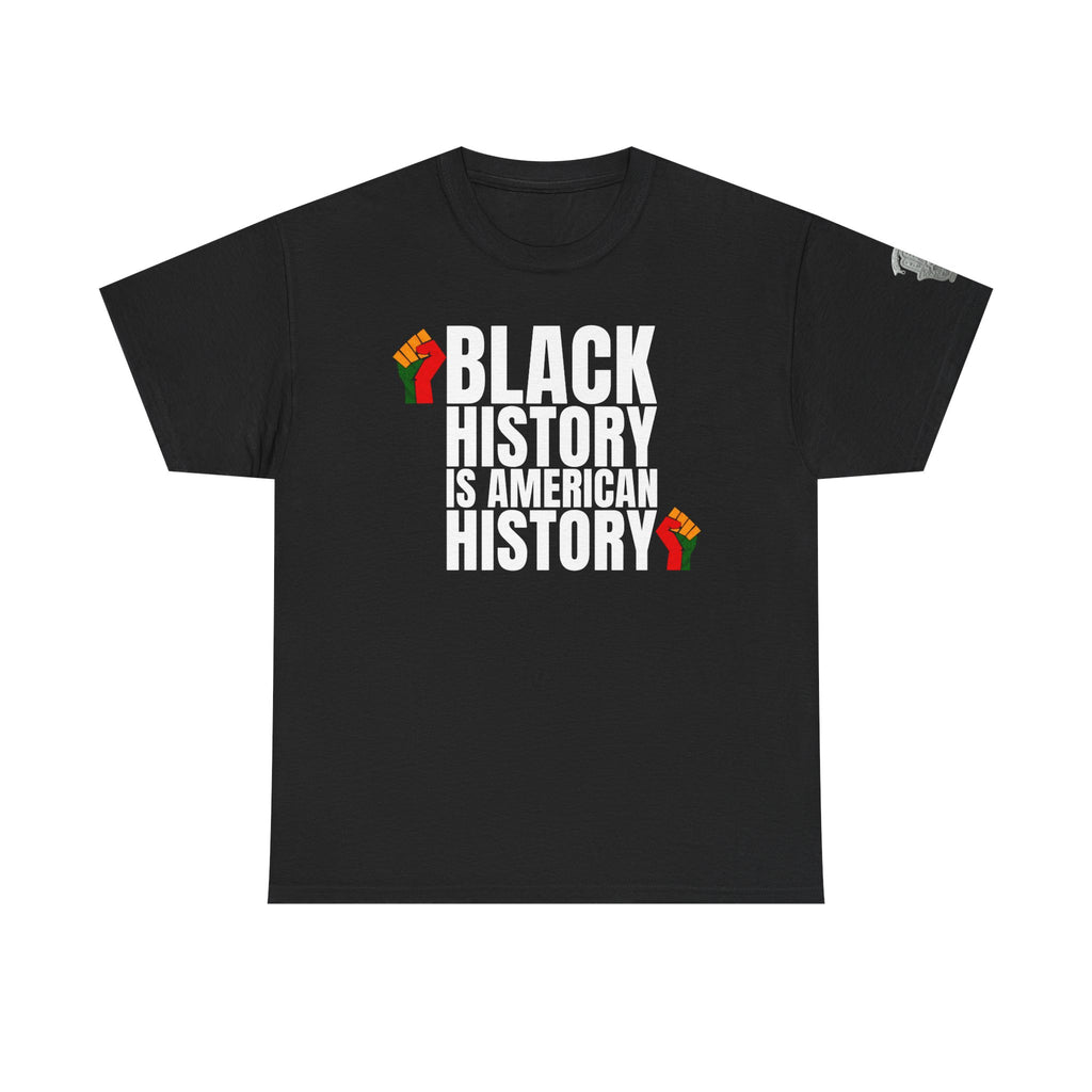 BLACK HISTORY IS AMERICAN HISTORY— Small Red, Black & Green Raised Fist Chest Design