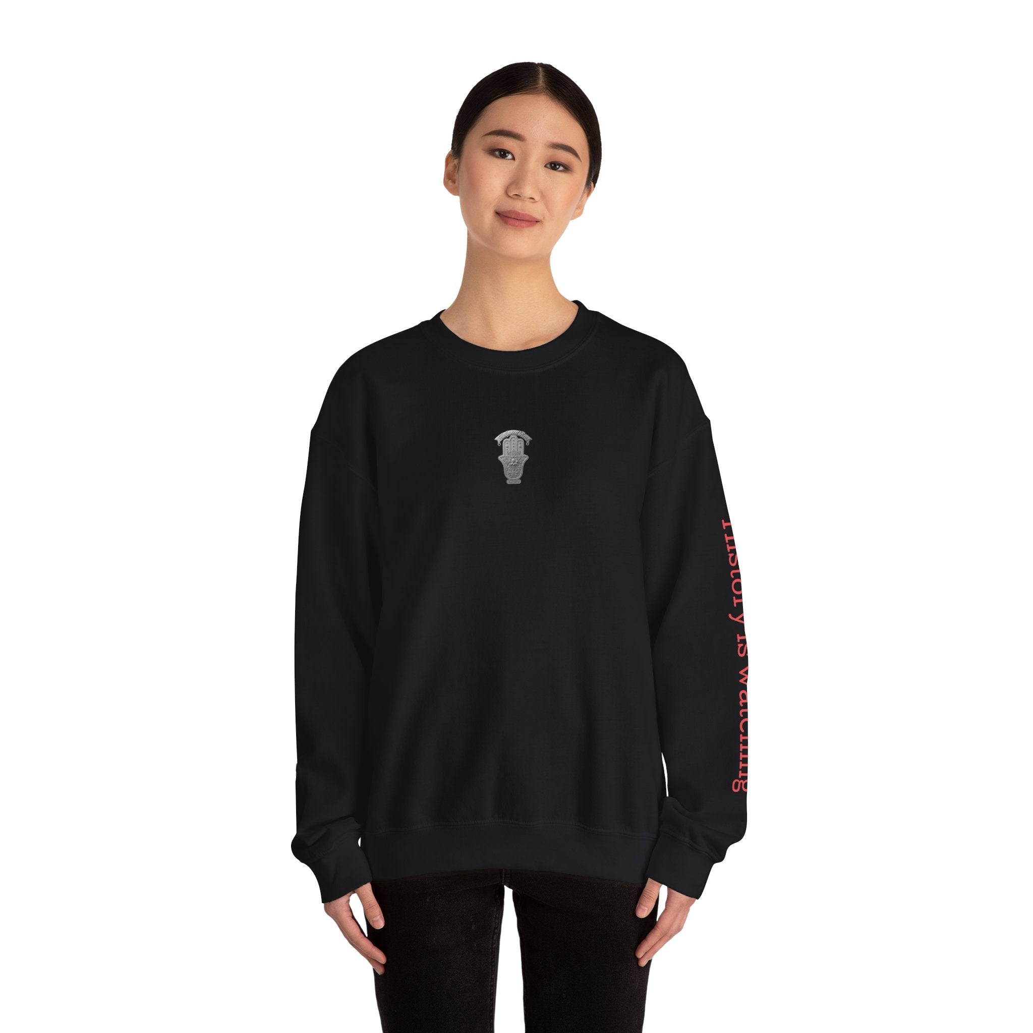 "MAKE YOUR MARK" Colorful Back Print, Sleeve Script Crewneck Sweatshirt