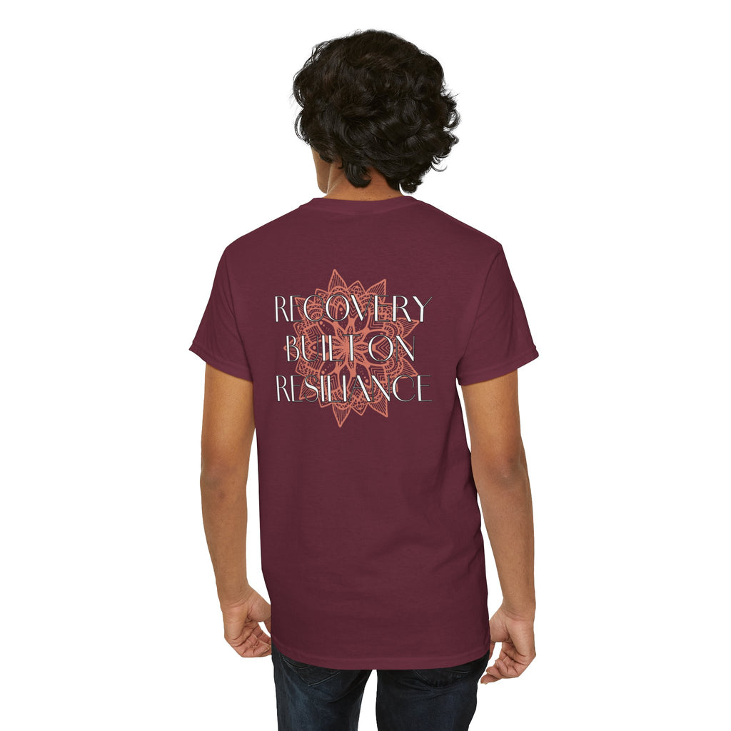 Recovery Built on Resilience Tee — Minimal Lotus Graphic Motivational T‑Shirt