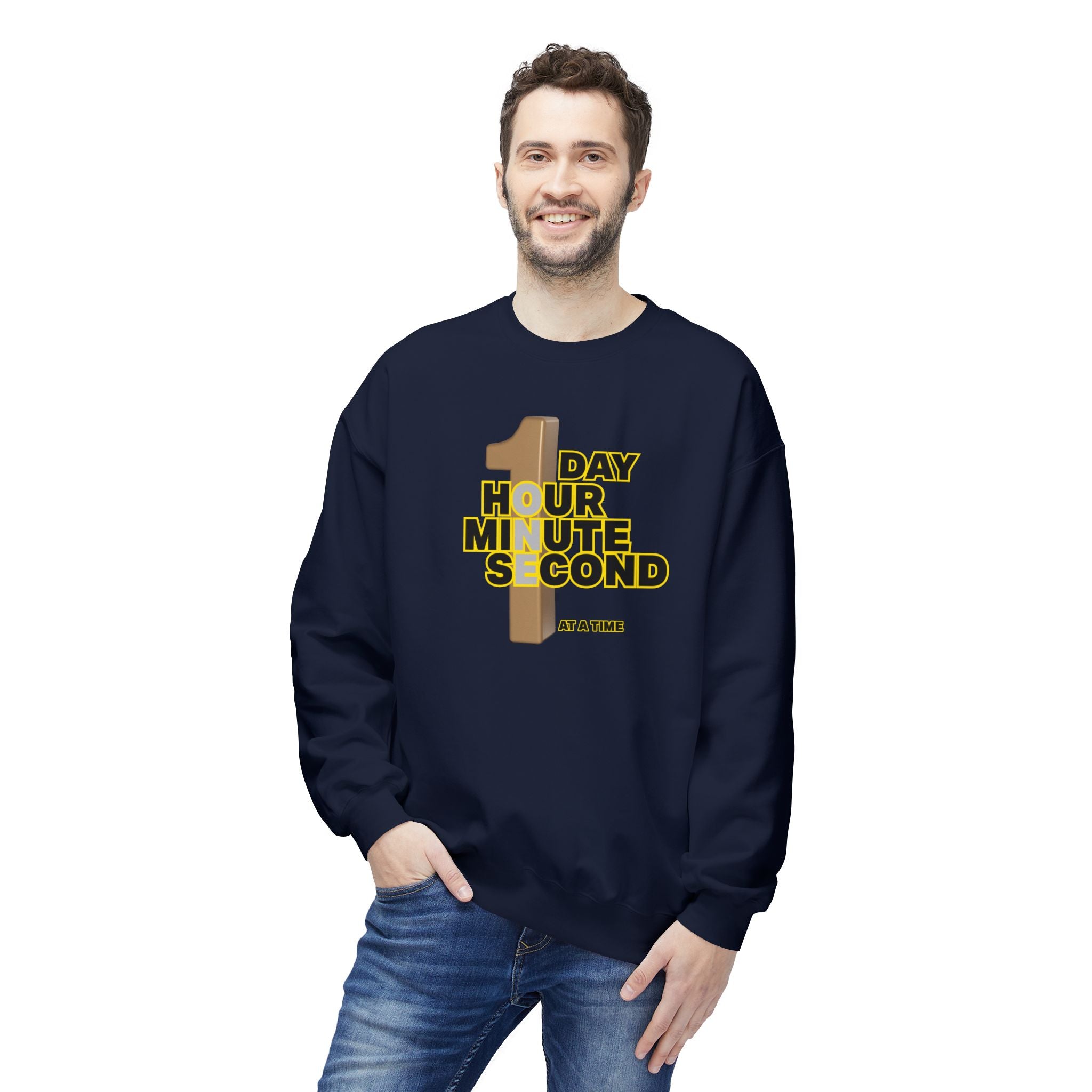 One Day, One Hour, One Minute, One Second Crewneck Sweatshirt – Inspirational Time-At-A-Time Graphic