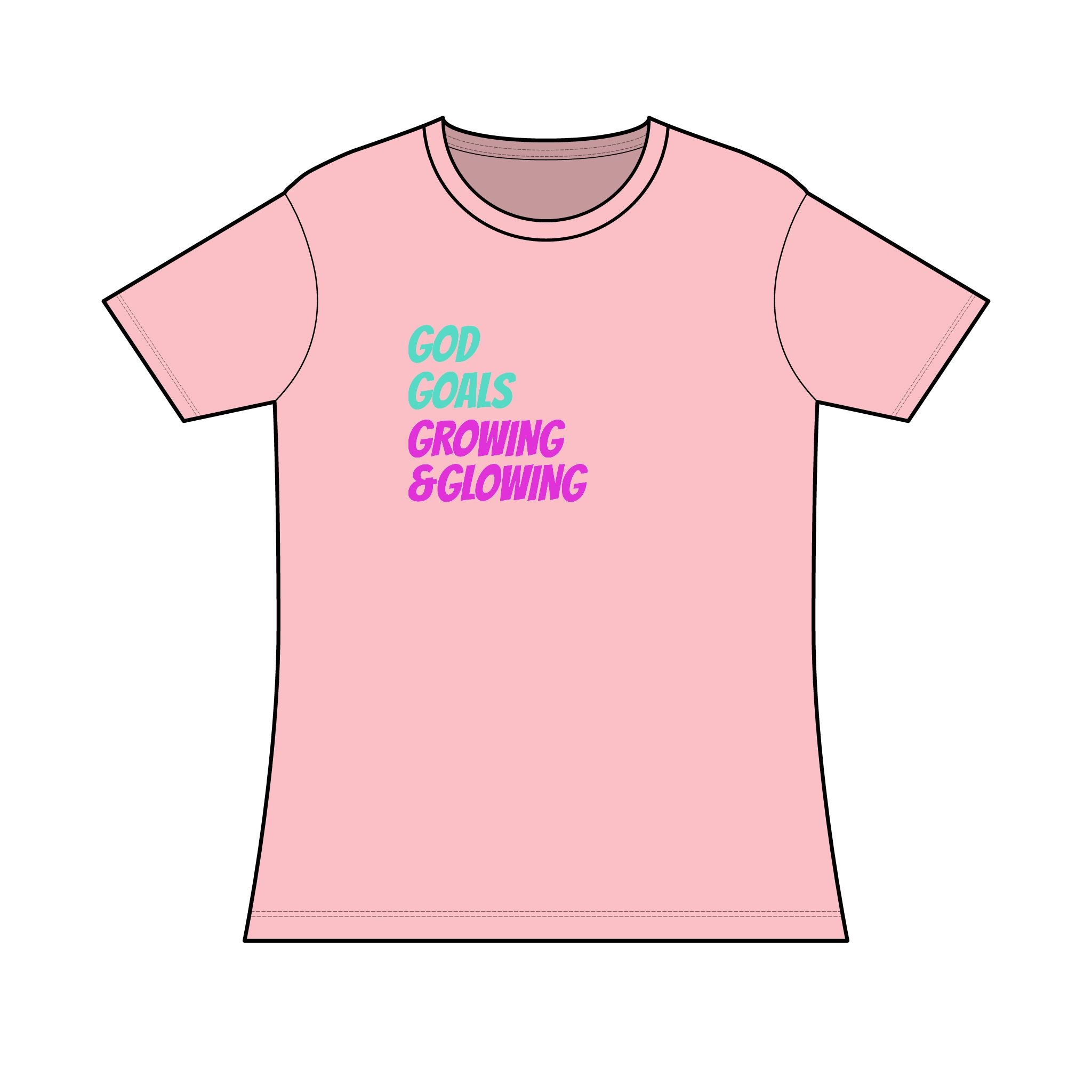 Women’s Tee — "God Goals Growing & Glowing" Inspirational Christian T-Shirt